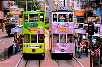 Hong Kong- Doble deck tramways at Wan Chai, Hong Kong.
