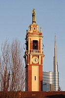 Sant'Antonio da Padova church and Gae Aulenti tower deigned by Ceasare Pelli, Milan old and new, Italy.