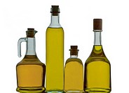 Bottles of olive oil isolated on a white background.