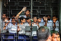 Pupils behind bars, College Street, Kolkata, India.