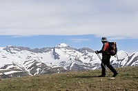 Hiker in Sierra Tendeñera. Aragonese Pyrenees. Huesca, Spain