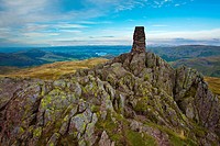 England, Cumbria, Lake District National Park. Trig point above Place Fell on Patterdale Common in the North-Eastern Lake District near Ullswater.