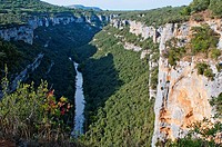 Ebro Canyon wiewpoint at Pesquera de Ebro, Hoces del Ebro y del Rudrón Natural Park, Burgos, Castilla y Leon, Spain.