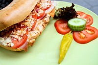 Fresh Sandwich with chicken,cucumber,tomato,cheese and bread.