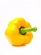 Fresh yellow bell pepper, Capsicum annuum, isolated on white background.