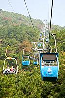 Chairlift leading to the top of Yaoshan Mountain. The highest mountain in Guilin city at 903.3 meters. Guangxi Zhuang Autonomous Region, China.