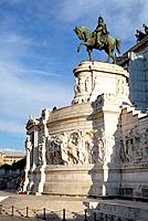 Italy. Lacio. Rome. Piazza Venezia. The Vittoriano or Vittorio Emanuele II Memorial, (Giuseppe Sacconi's work, 1911). Equestrian statue of Vittorio Em...