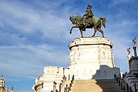 Italy. Lacio. Rome. Piazza Venezia. The Vittoriano or Vittorio Emanuele II Memorial, (Giuseppe Sacconi's work, 1911). Equestrian statue of Vittorio Em...