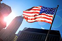 American Flag waving. Chicago.