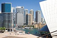 View of office buildings at Circular Quay in Sydney, taken from sydney opera house steps,Australia