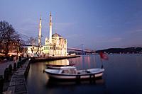 Ortakoy Mecidiye mosque and Bosphorus bridge, Istanbul, Turkey, Europe.