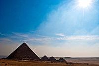 The sun lighting up the pyramid of Mycerinus.