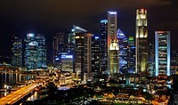The Central Business District by night. Singapore.