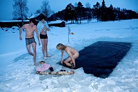 Winterbath after Sauna, Northern Sweden.