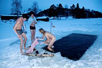 Winterbath after Sauna, Northern Sweden.
