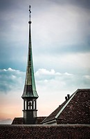 The steeple of St. Peters Kapelle (Sankt Peterskapelle) in Solothurn, Switzerland.