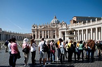 Faithfuls in a Row in Saint Peter's Square. Vatican City. Rome. Italy.