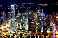 Skyline of Hong Kong Island by night with World Trade Centre, Hong Kong, China, East Asia.