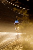 Uphill cycling in early morning, Los Altos Hills, California, USA