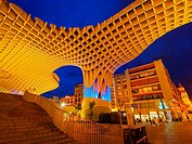 Night view of Metropol Parasol on La Encarnacion Square in Seville, Andalusia, Spain.