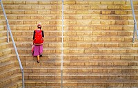 Young girl climbing stairs in Mamilla´s new shopping Street Jerusalem