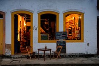 Inviting restaurant in Paraty´s historic center; Paraty, Espirito Santo, Brazil. The beautiful colonial town of Paraty has been a UNESCO World Heritag...