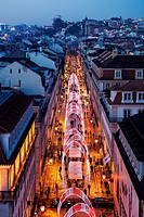 Christmas Lights in the Rua Augusta, Lisbon, Portugal, Europe.