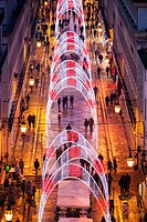 Christmas Lights in the Rua Augusta, Lisbon, Portugal, Europe.