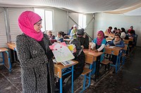 Al Za´atari, Al Mafraq region, Jordan, Middle-East. UNICEF provides primary education in the Jordan refugee camp Al Za´atari. Girls and boys are divid...