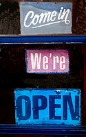 Come in, We´re Open sign, Newport, Oregon, USA
