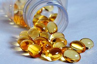 close up of cod liver oil pills, India.