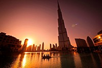 Burj Khalifa, Burj Dubai, the tallest building in the world in downtown Dubai at sunset