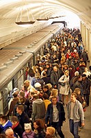 People at Metro station, Moscow, Russia, Europe.
