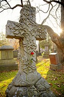 Stone cross headstone in Mount Pleasant Cemetery, Toronto, Ontario.