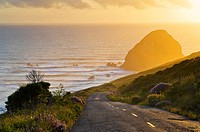 Sunset over the Mattole Road, at westernmost point of paved road in the contiguous US, Cape Mendocino, Lost Coast, California.