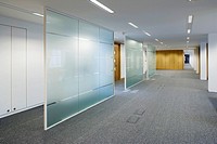 Empty office space glass partition