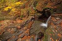 Waterfalls at Hulski stream. Bieszczady Mountains. Poland. Autumn