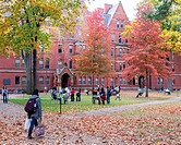 CAMBRIDGE, MA, USA: Harvard Yard, old heart of Harvard University campus, on a beautiful Fall day in Cambridge, MA, USA