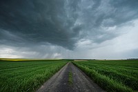 Spring thunderstom over fields, Prudnik County, Opole Voivodship, Silesia, Poland.