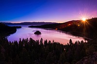 Dawn light over Emerald Bay on Lake Tahoe, Emerald Bay State Park, California USA.