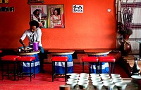 Man eating in a restaurant. Addis Ababa, Ethiopia.