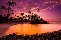 Sunset over Pu´uhonua O Honaunau National Historic Park (City of Refuge), Kona Coast, Hawaii USA.