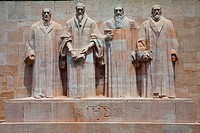 John Calvin, William Farel, Theodore, Debeze, and John Knox on the Reformation Wall, Geneva, Switzerland.