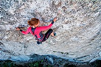 Rock climbing a route called Cruel Shoes which is rated 5,7 and located on Stripe Rock at the City Of Rocks National Reserve near the town of Almo in ...