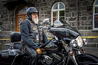Portrait of Senior man. Memeber of the Harley Davidson motorcycle club. Annual end of the summer festival in Reykjavik, Iceland.