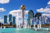 Kazakhstan, Astana City, New Administrative City, Nurzhol Avenue , Bayterek Monument, Singing Fountains Square.
