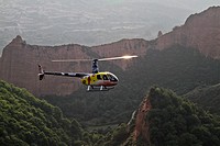 Helicopter at las Medulas Cultural Park Unesco World Heritage, El Bierzo, Castile and Leon, Spain, Europe.