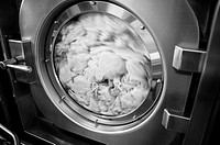 Industrial washing machine. Madrid, Spain.