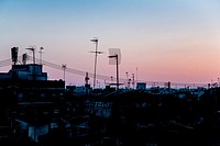 Skyline with TV antennas Ruzafa, Valencia, Comunidad Valenciana, Spain