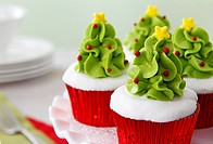 Christmas decorated cupcakes.